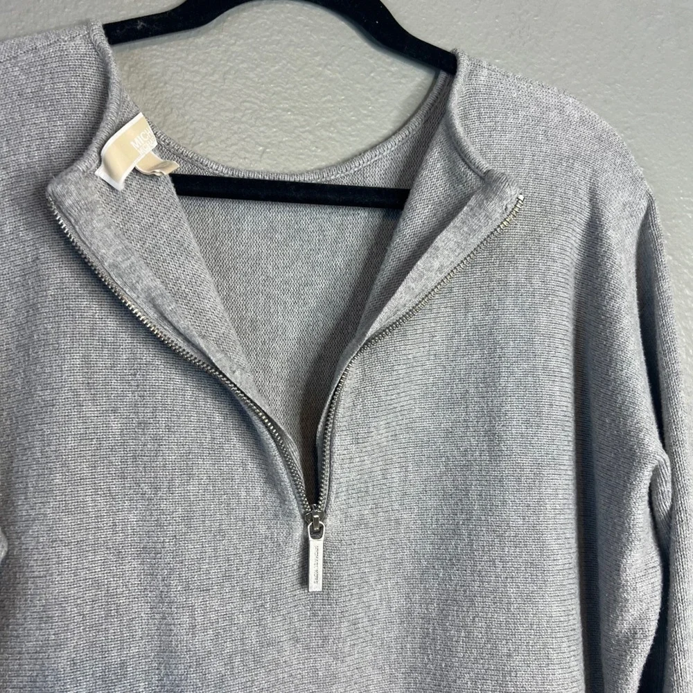 Michael Kors Sweater Sz XL Gray Back Zip High Low Knit Pullover Neutral Top